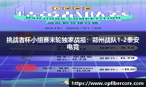 挑战者杯小组赛末轮独家战报：郑州战队1-2泰安电竞